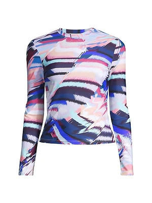 Stephanie Abstract Long-Sleeve Rashguard Top