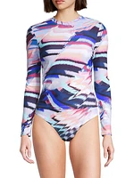 Stephanie Abstract Long-Sleeve Rashguard Top