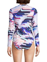 Stephanie Abstract Long-Sleeve Rashguard Top