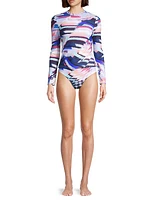 Stephanie Abstract Long-Sleeve Rashguard Top