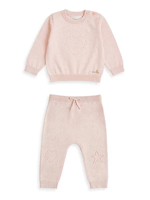 Baby Girl's Pointelle Heart Knit Set