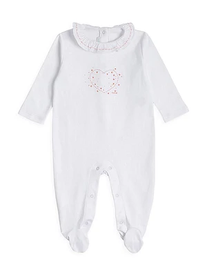 Baby Girl's Heart-Embroidered Cotton Footie