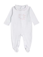 Baby Girl's Heart-Embroidered Cotton Footie