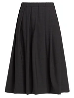 Pleated Wool-Blend Midi-Skirt