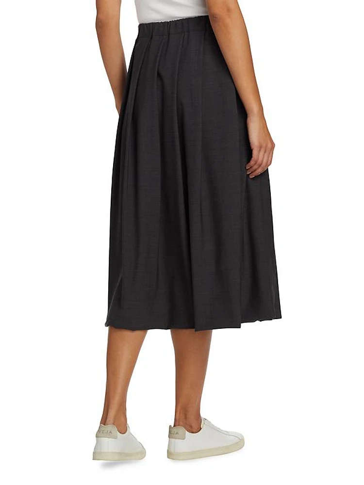 Pleated Wool-Blend Midi-Skirt