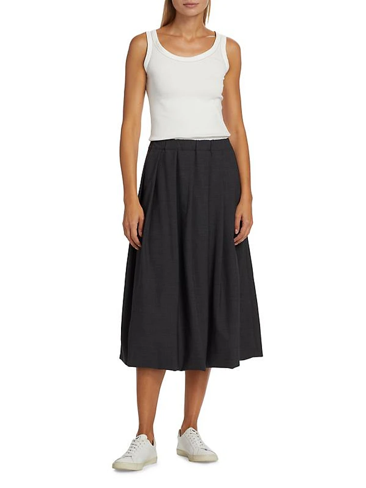 Pleated Wool-Blend Midi-Skirt
