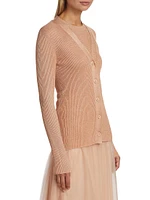 Metallic Rib-Knit V-Neck Cardigan