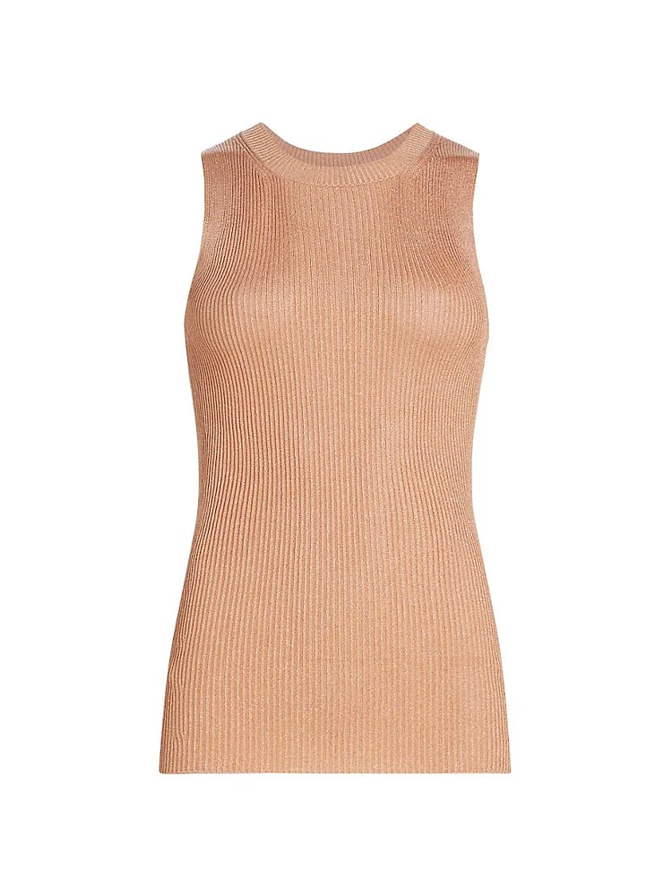 Rib-Knit Metallic Jersey Scoopneck Tank