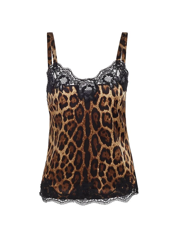 Lace-Trimmed Leopard Chemise Top