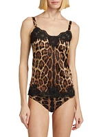 Lace-Trimmed Leopard Chemise Top