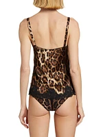 Lace-Trimmed Leopard Chemise Top