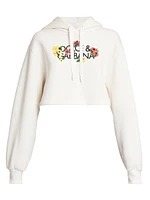 Floral Logo Cotton Crop Hoodie