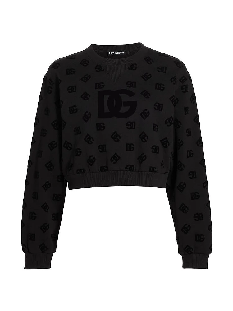 DNA Monogram Cotton-Blend Crop Sweatshirt