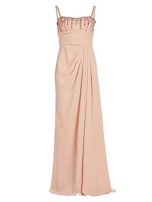 Draped Beaded Column Gown