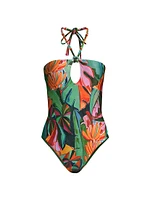 Banana Foliage Halter One-Piece Swimsuit