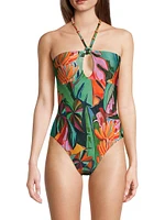 Banana Foliage Halter One-Piece Swimsuit