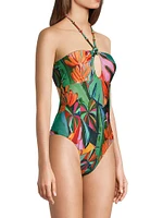 Banana Foliage Halter One-Piece Swimsuit