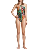 Banana Foliage Halter One-Piece Swimsuit