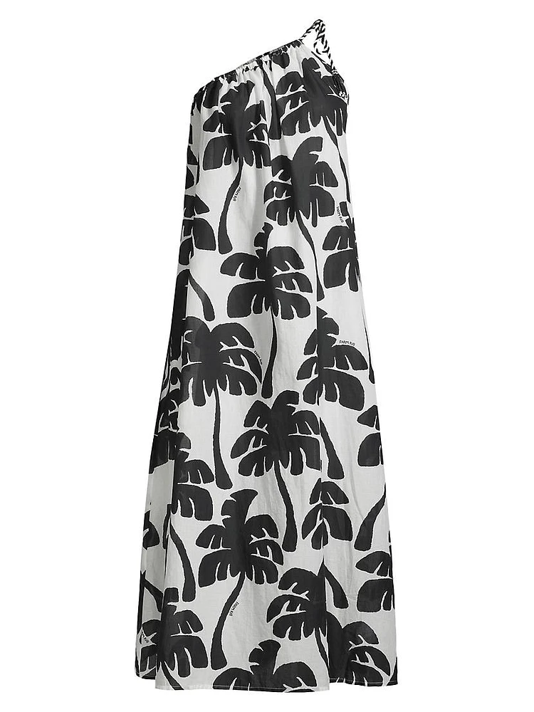 Coconut Printed Cotton Cover-Up Midi-Dress