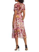 Marchesa Rosa Sedum Floral Chiffon Midi-Dress