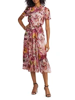 Marchesa Rosa Sedum Floral Chiffon Midi-Dress