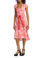 Marchesa Rosa Daylily Cotton-Blend Midi-Dress