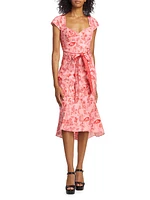 Marchesa Rosa Daylily Cotton-Blend Midi-Dress