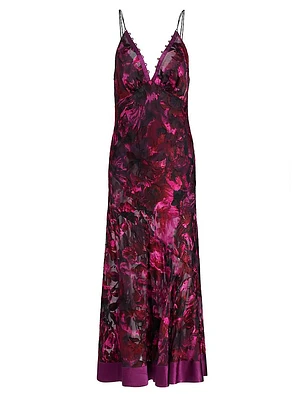 Marchesa Rosa Niobe Belted Floral Satin Slipdress