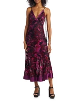 Marchesa Rosa Niobe Belted Floral Satin Slipdress