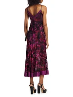 Marchesa Rosa Niobe Belted Floral Satin Slipdress