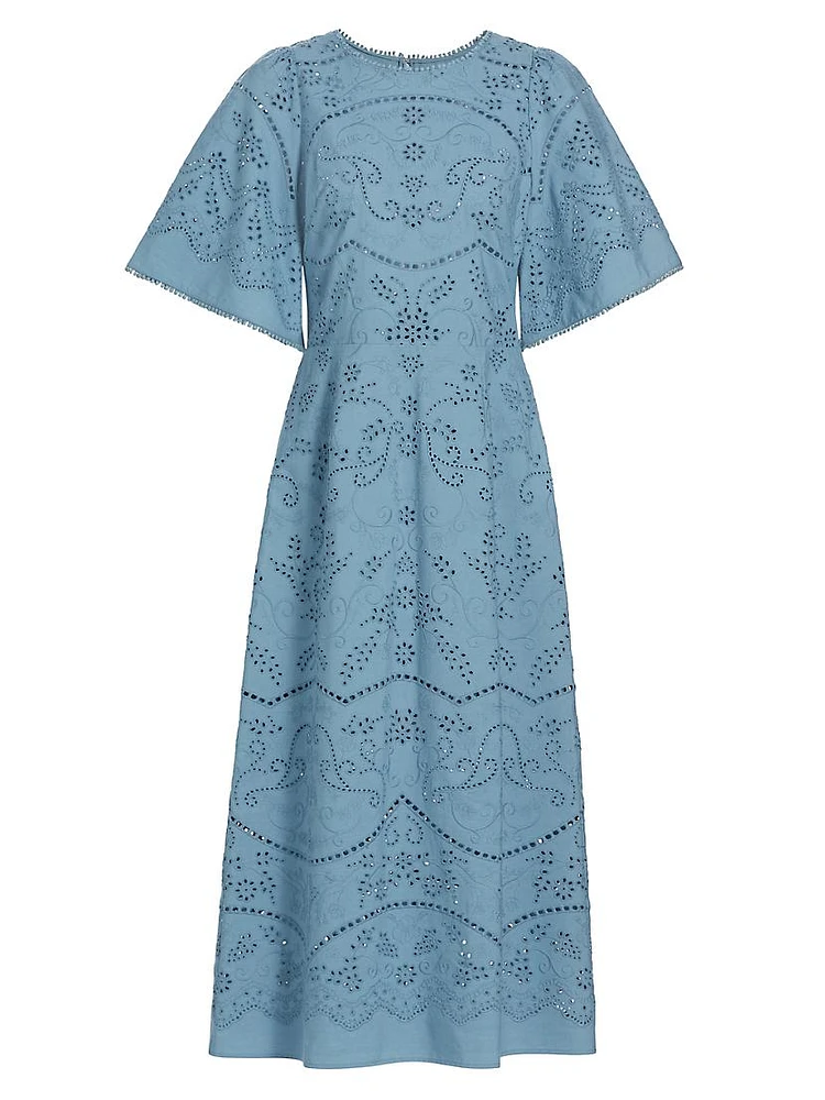 Marchesa Rosa Dhalia Embroidered Cotton Midi-Dress