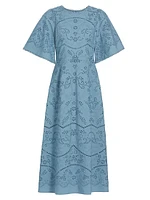 Marchesa Rosa Dhalia Embroidered Cotton Midi-Dress