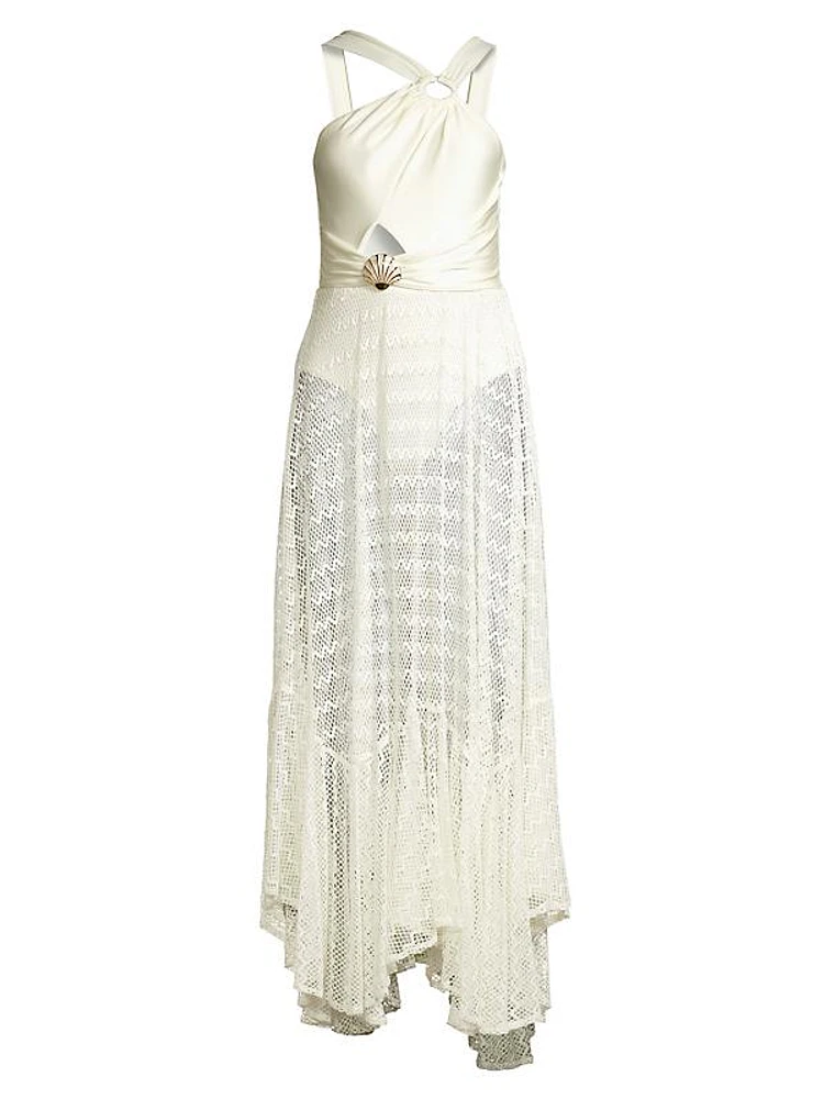 Asymmetric Netted Maxi Dress