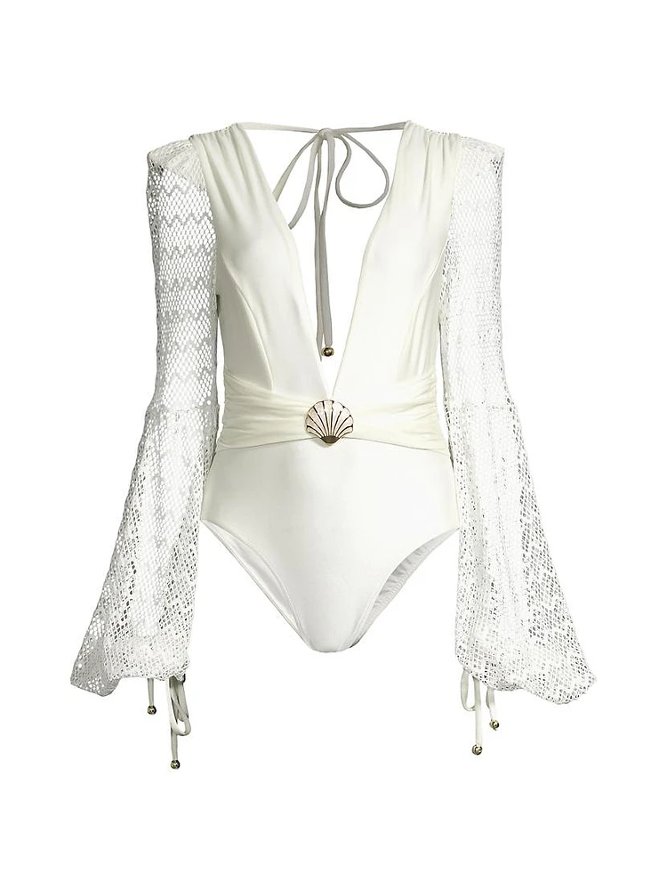 Lace Long-Sleeve One-Piece Swimsuit