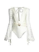 Lace Long-Sleeve One-Piece Swimsuit