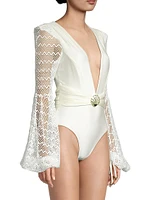 Lace Long-Sleeve One-Piece Swimsuit