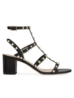 Rockstud Calfskin Ankle Strap Sandals 60 MM