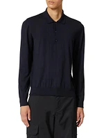 Long Sleeve Cashmere & Silk Polo Shirt With V Logo Signature Embroidery