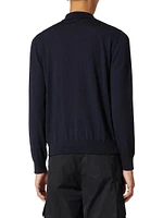 Long Sleeve Cashmere & Silk Polo Shirt With V Logo Signature Embroidery