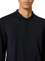 Long Sleeve Cashmere & Silk Polo Shirt With V Logo Signature Embroidery