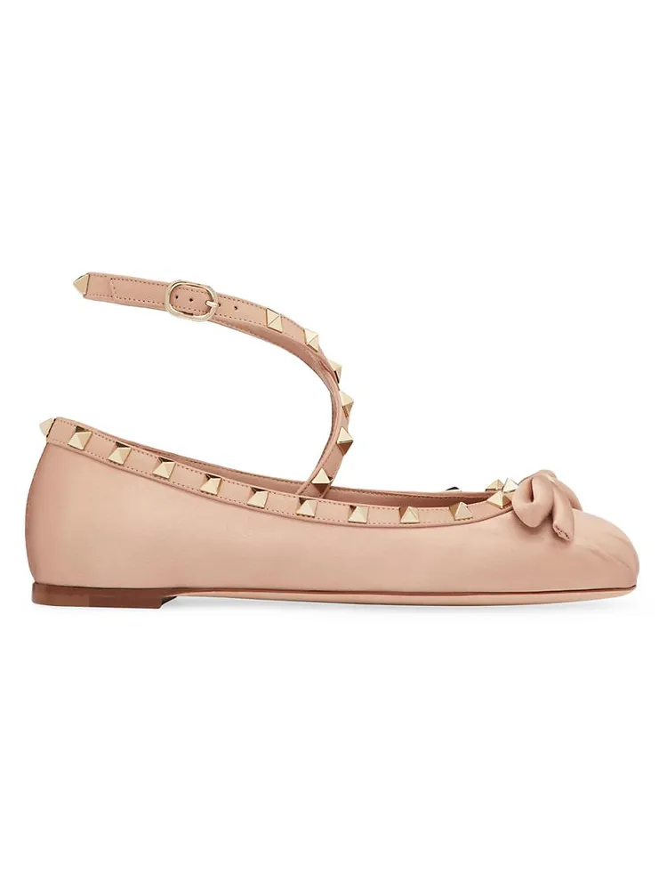 Rockstud Satin Ballerina Flats