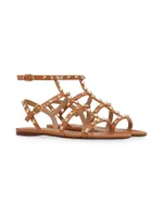 Rockstud Flat Calfskin Sandals with Straps