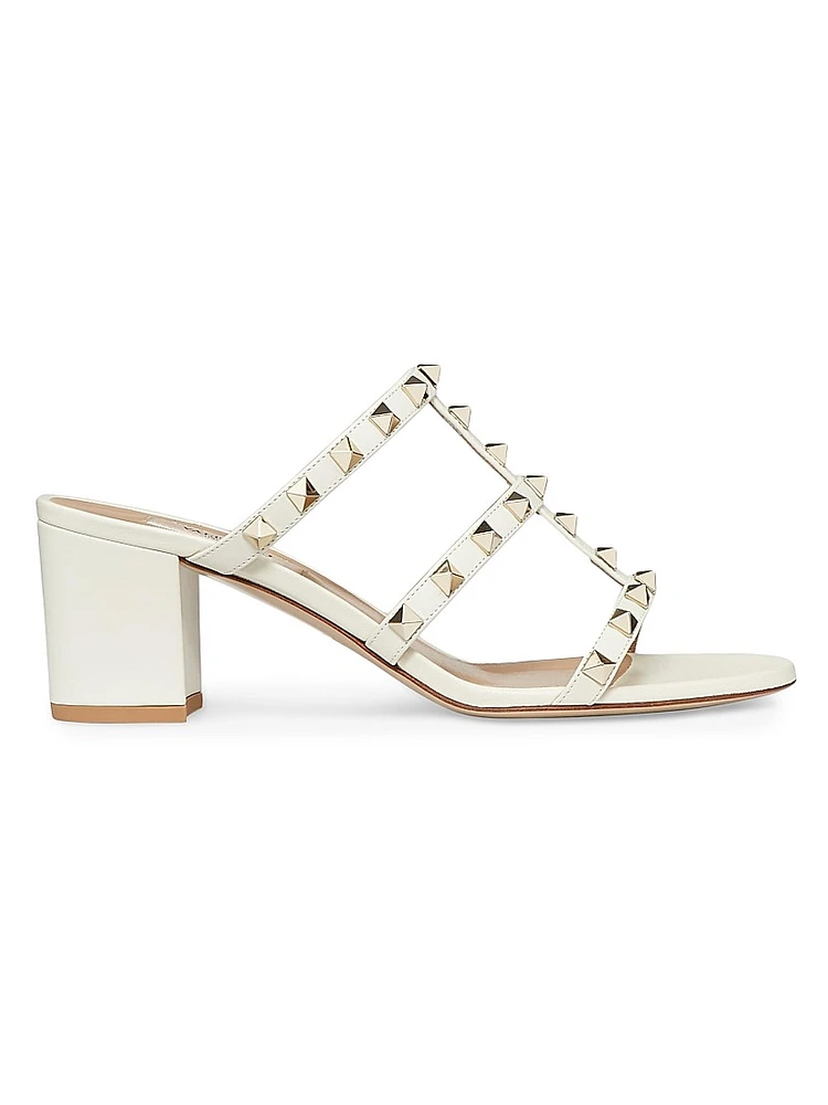 Rockstud Calfskin Leather Slide Sandals 60MM