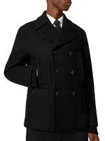 Technical Wool Cloth Peacoat With Rubberized V Detail