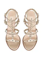 Rockstud Metallic Calfskin Leather Ankle Strap Sandals 90 MM