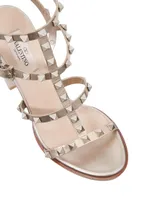 Rockstud Metallic Calfskin Leather Ankle Strap Sandals 90 MM