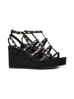 Rockstud Ankle Strap Wedge Sandals Calfskin Leather 95 MM