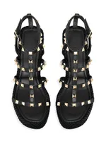 Rockstud Ankle Strap Wedge Sandals Calfskin Leather 95 MM