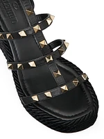 Rockstud Ankle Strap Wedge Sandals Calfskin Leather 95 MM