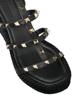 Rockstud Ankle Strap Wedge Sandals Calfskin Leather 95 MM